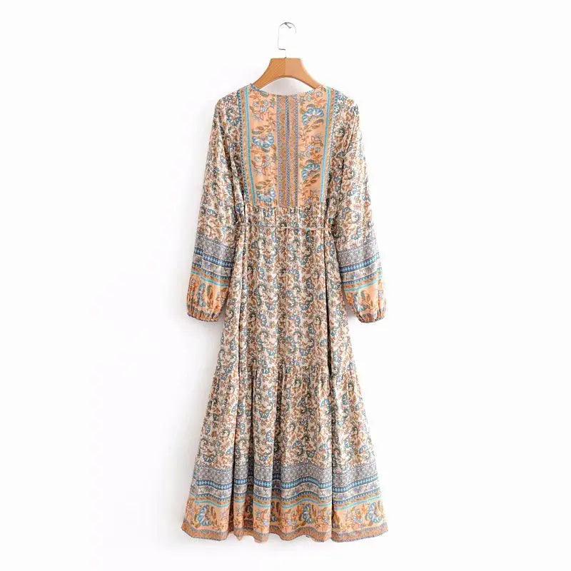 Salma's Boho, Vintage, Trendy, Party, Stylish, Loose, Long Sleeves, Maxi Dress