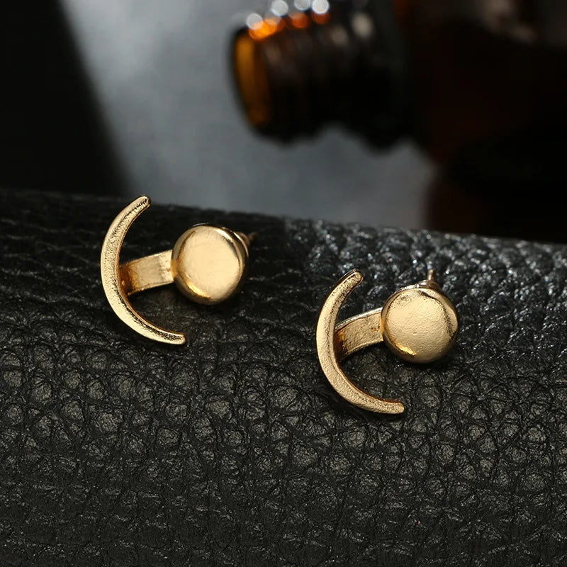 Rula's Geometric, Moon Design, Golden/Silver, Trendy, Stylish, Vintage, Stud Earrings