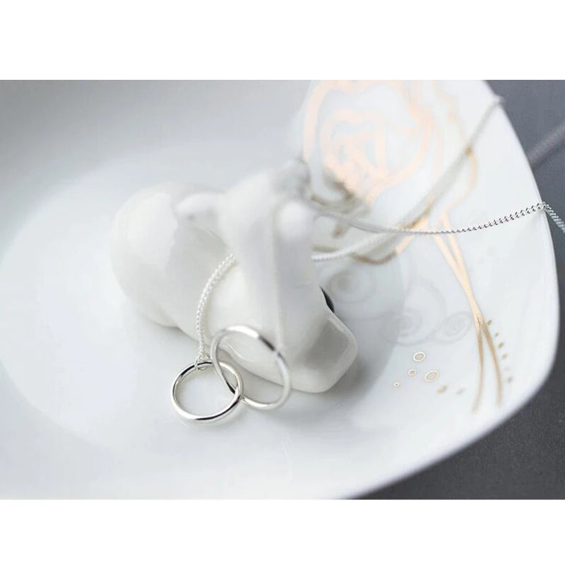 Nardine's 925 Silver, Double Circle, Interlock, Minimalist, Trendy, Stylish, Pendant Necklace