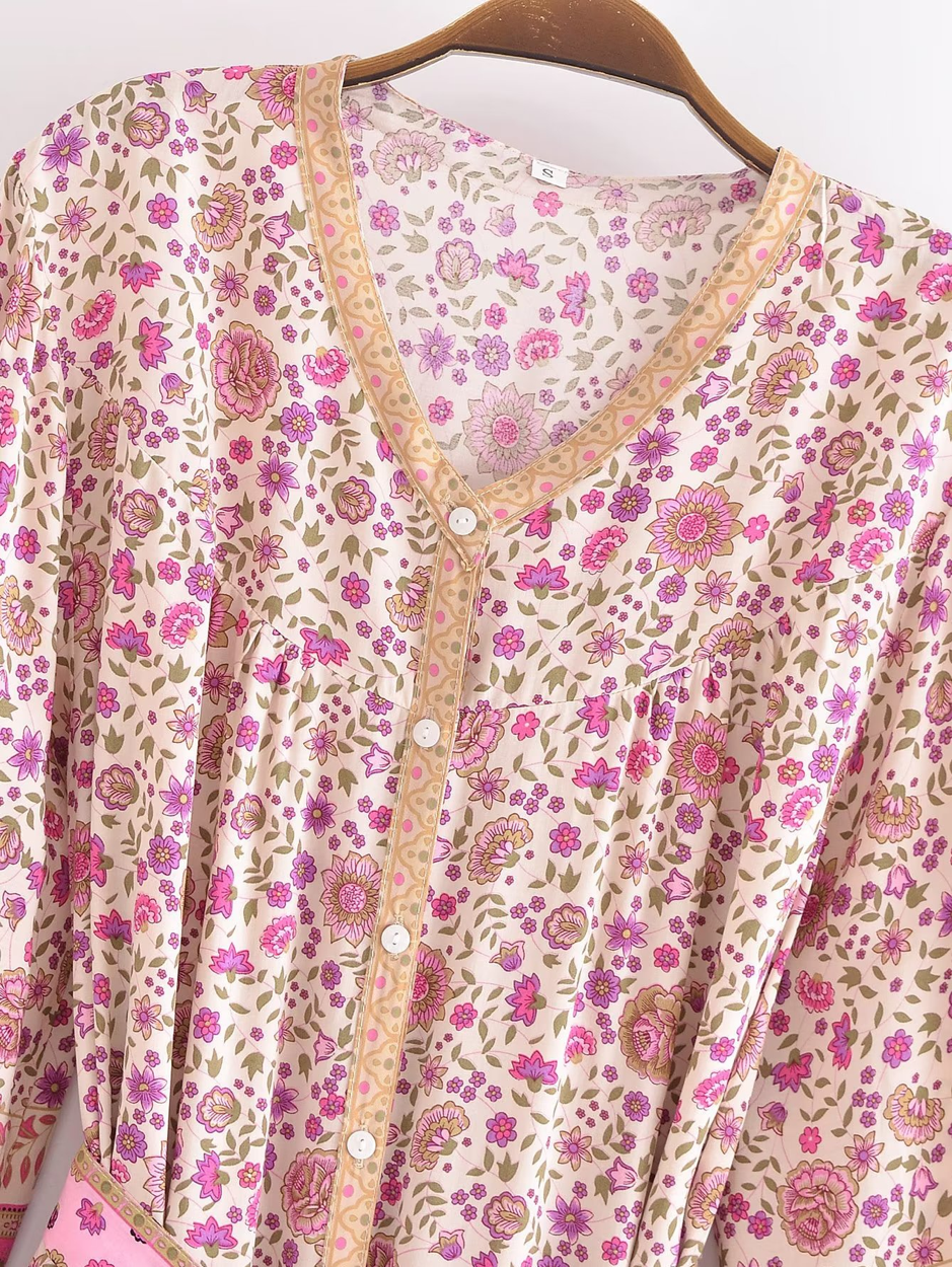 Haya's Boho, Vintage, Trendy, Party, Stylish, Loose, Long Sleeves, Casual Mini Dress