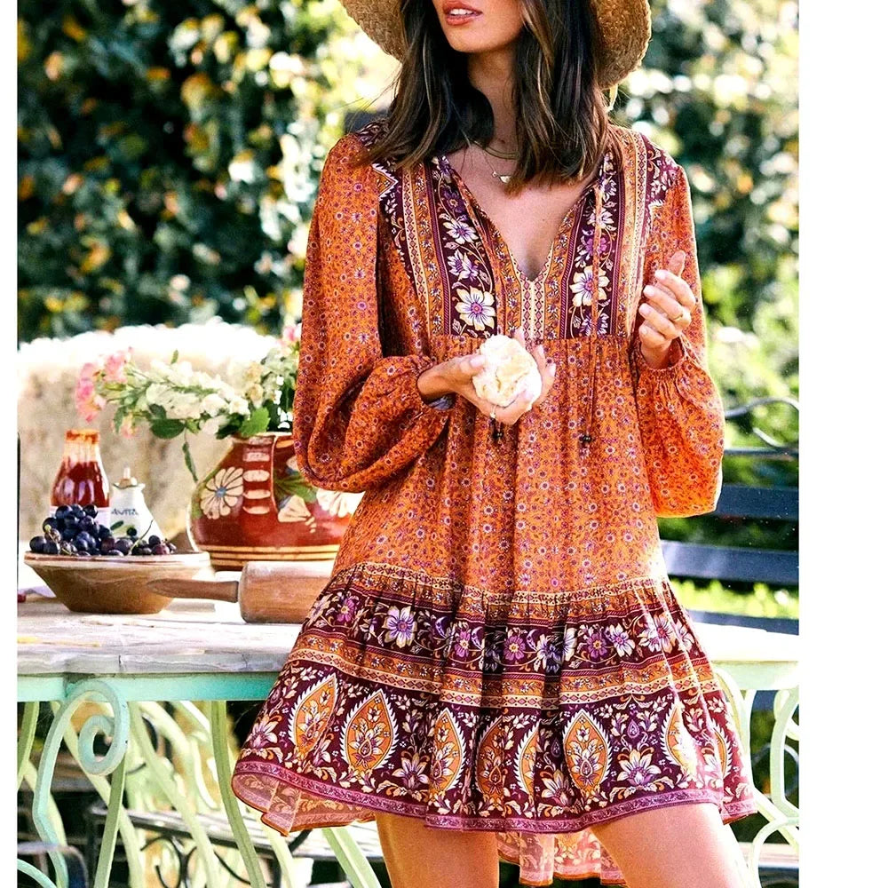 Katherine's Mini, Boho, Casual, Trendy, Stylish, Vintage, Loose, Long Sleeves Dress