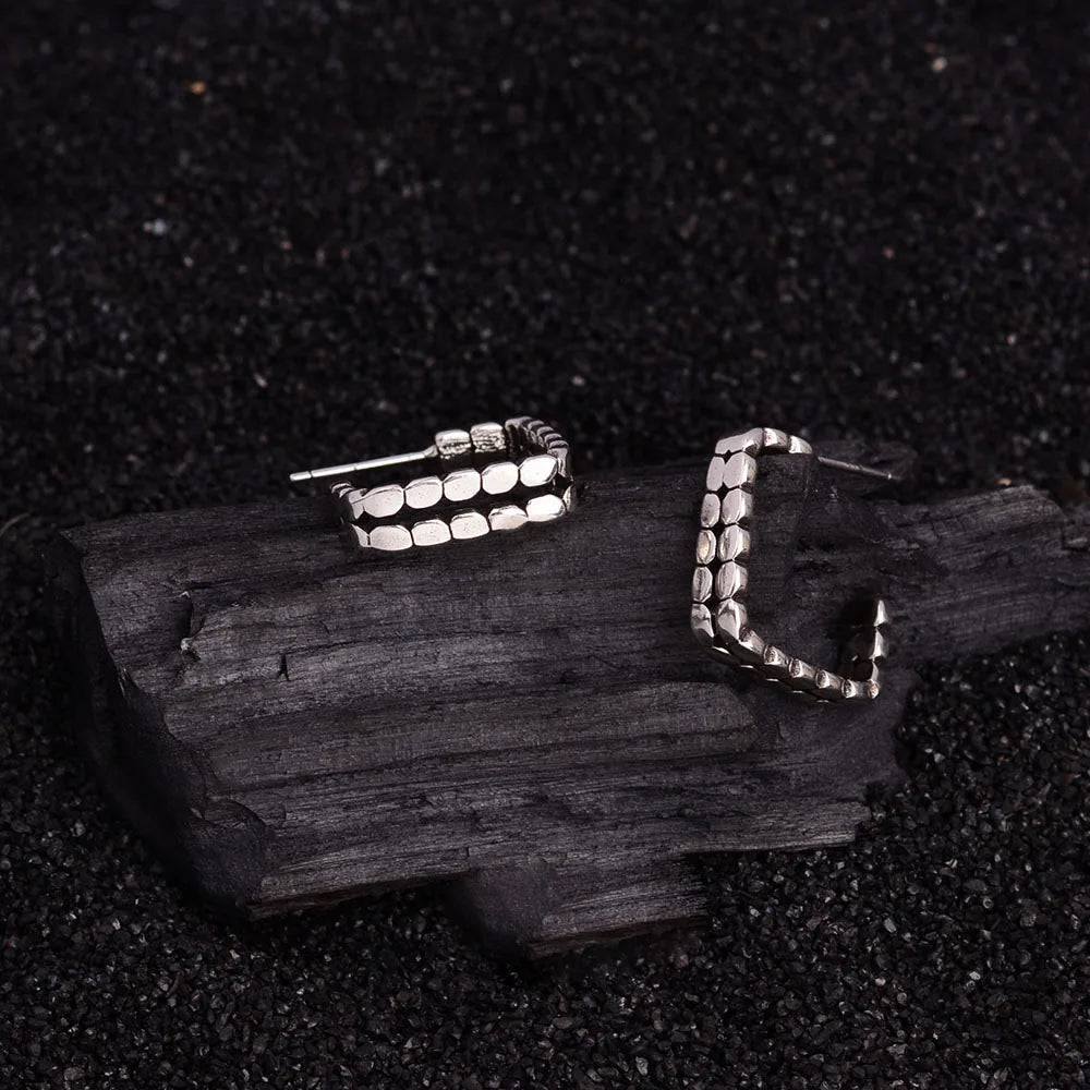 Adel's 925 Sterling Silver, Trendy, Stylish, Vintage, Square, Retro, Stud Earring