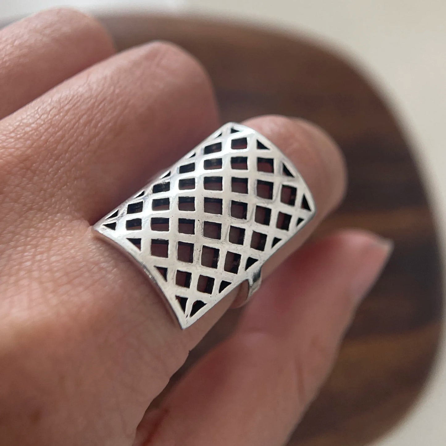 Merna's 925 Sterling Silver, Trendy, Minimalist, Stylish, Retro, Rectangle Adjustable Ring