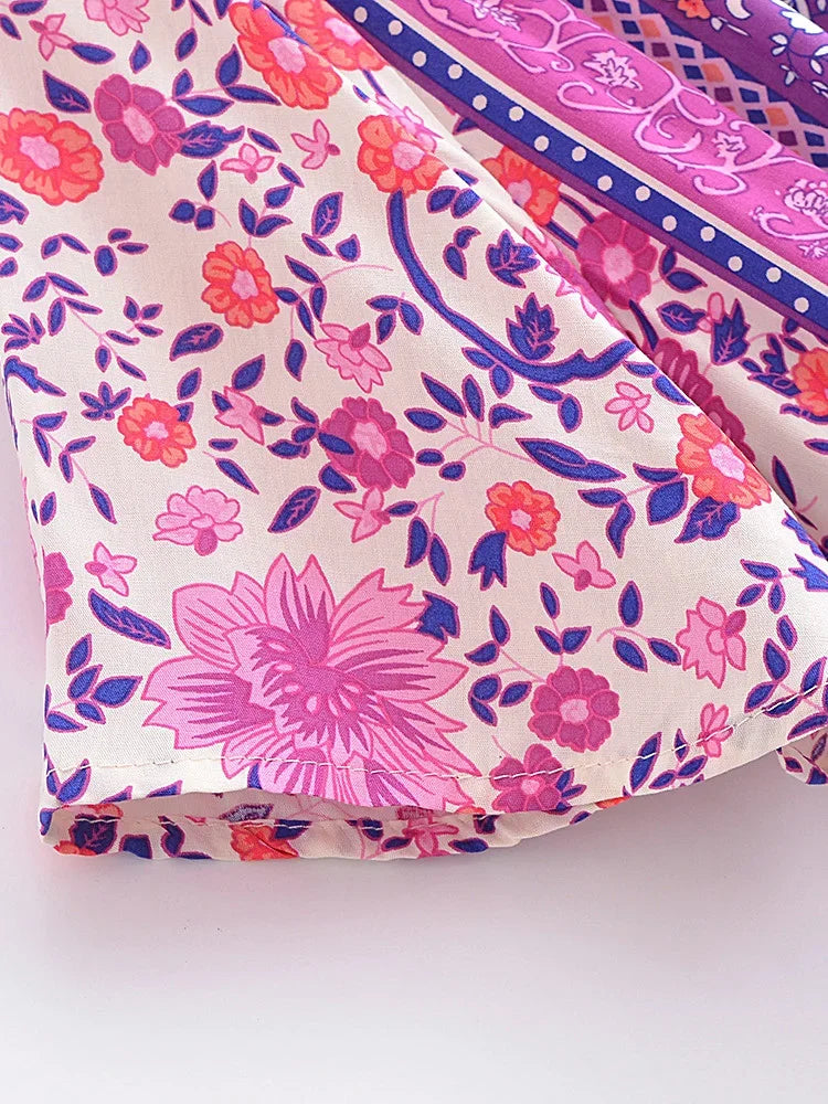 Linda's purple, Boho, Bat Sleeves, Vintage, Stylish, Trendy, Short Sleeves, Long Dress