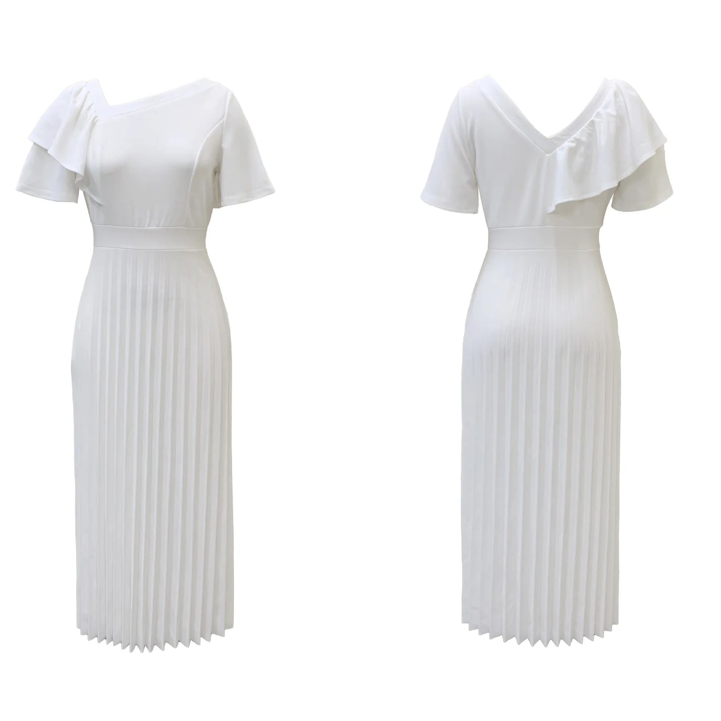 Dana's Pleated, stylish, Trendy, Vintage, Ruffles, short Sleeves, Midi, Office Dress