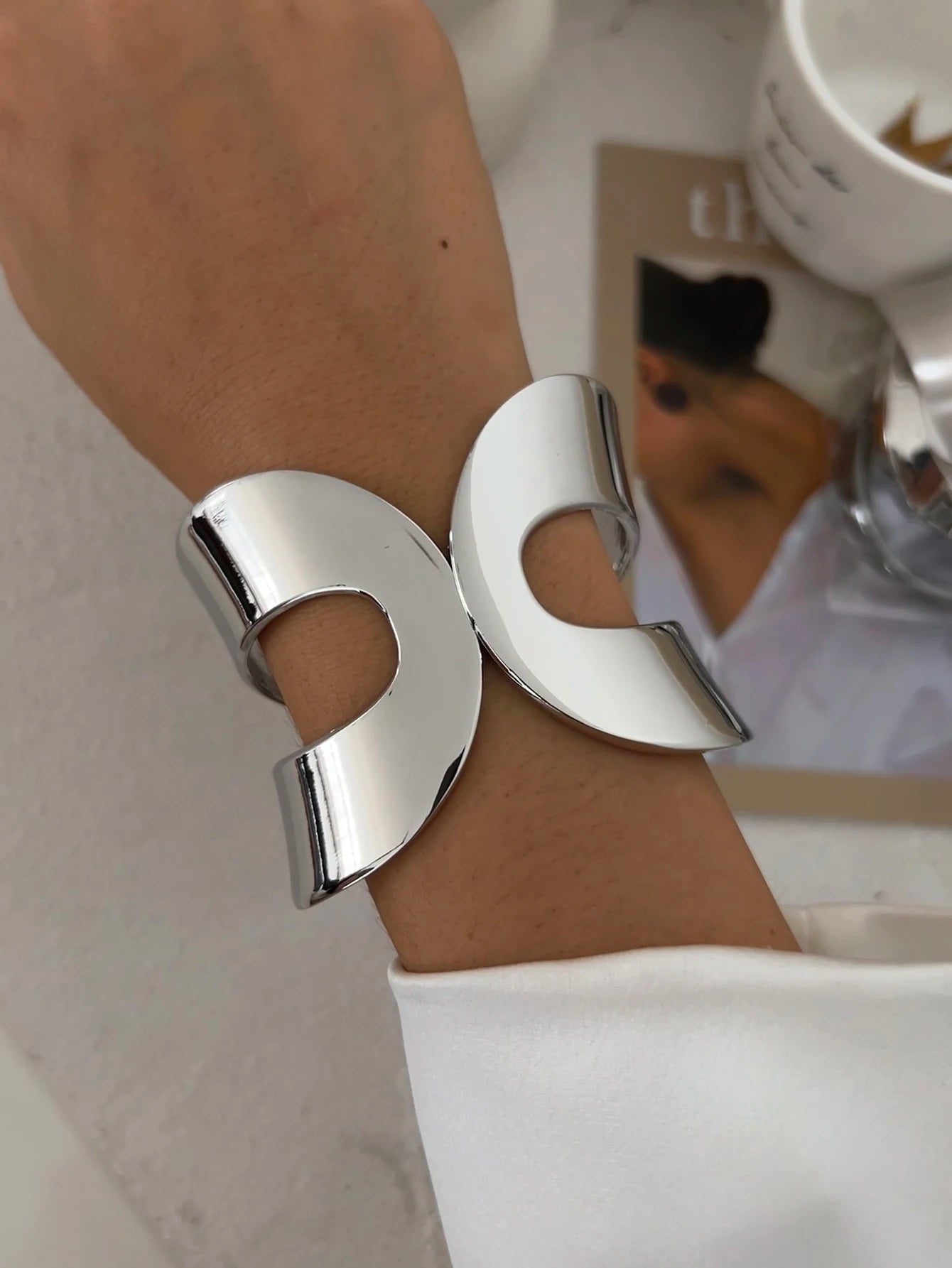 Sarah's Exaggerated, Trendy, Stylish, Chunky, Golden, Wide, Open Cuff Bracelets