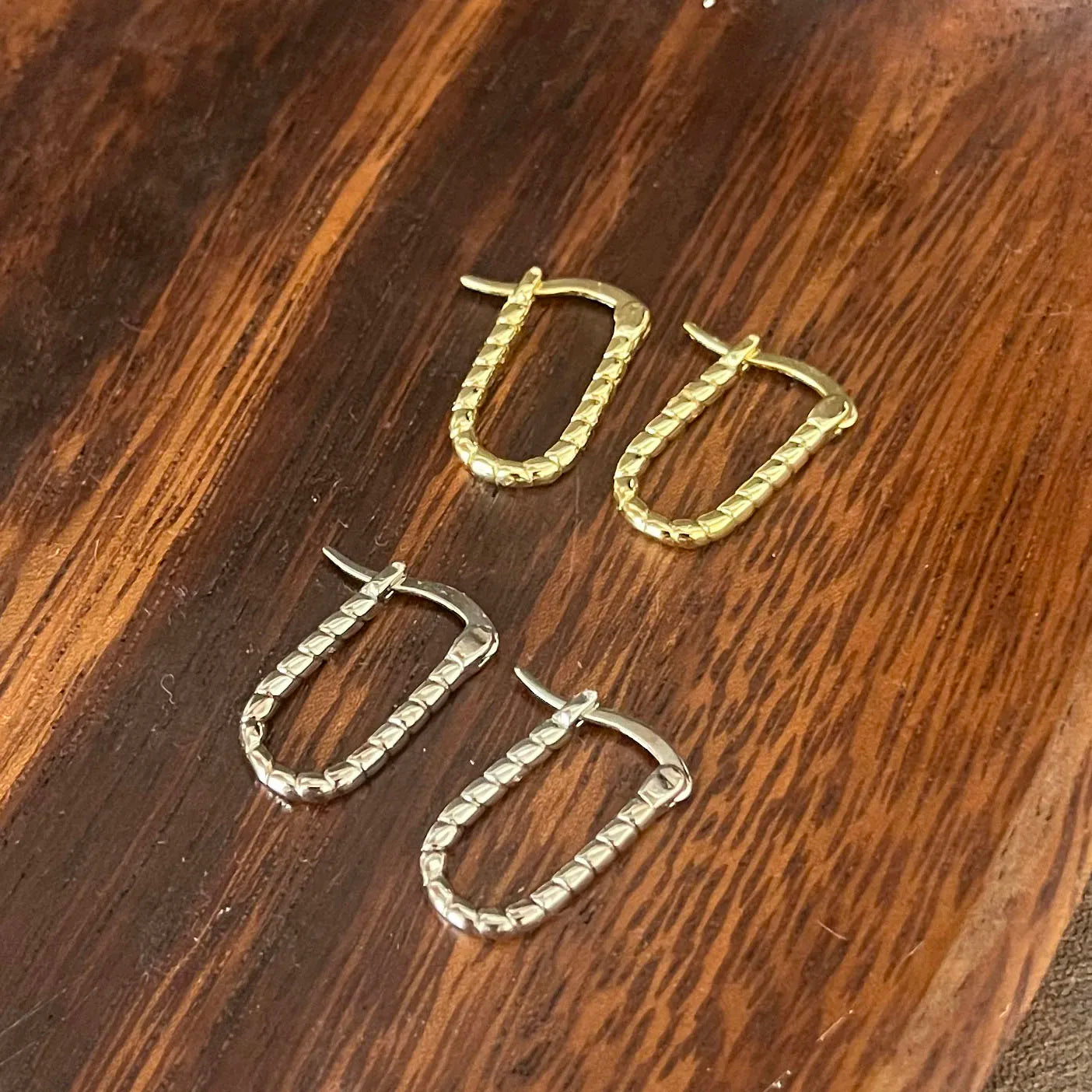 Marissa's 925 Sterling Silver ,Golden, Geometric, Trendy, Simple, Rectangle, Hooped Earrings