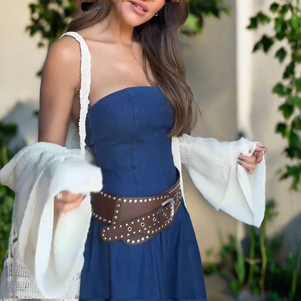 Ivanka's Strapless, Slim, Fit, Trendy, Stylish, Elegant, Midi, Vintage, Blue, Denim Dress