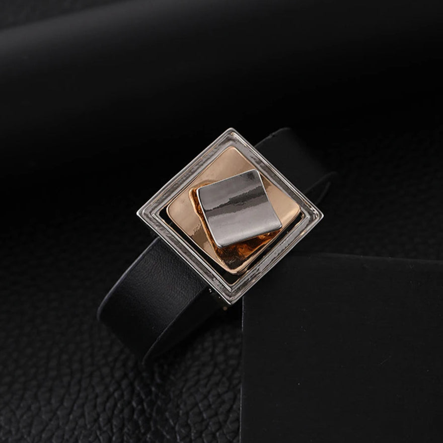 Zein's Trendy, Stylish, Magnet Lock, Statement, Leather, Geometric, Bangles Bracelet