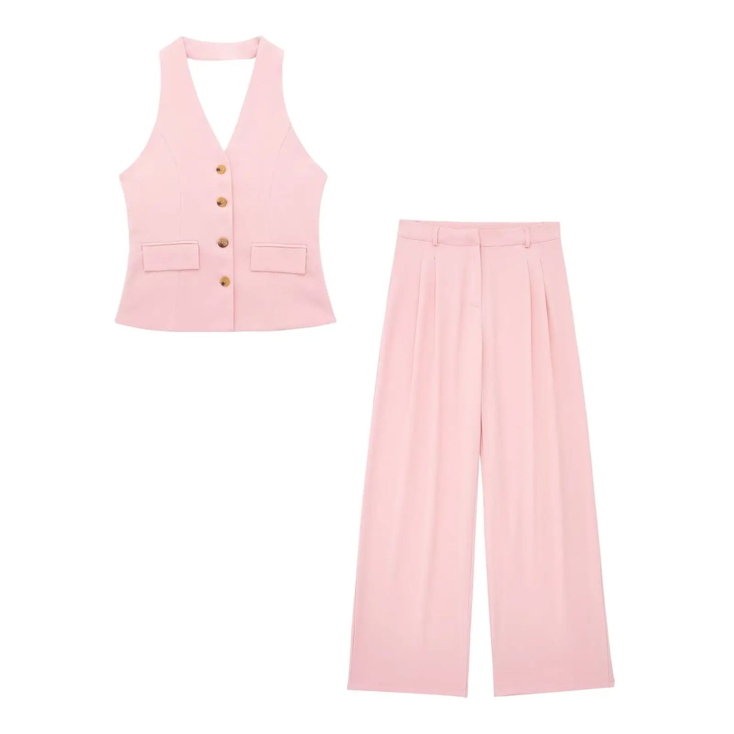 Barbra's Stylish, Trendy, Vintage, Slim, Halter, Backless, Sleeveless, Long Pants, Outfit Set