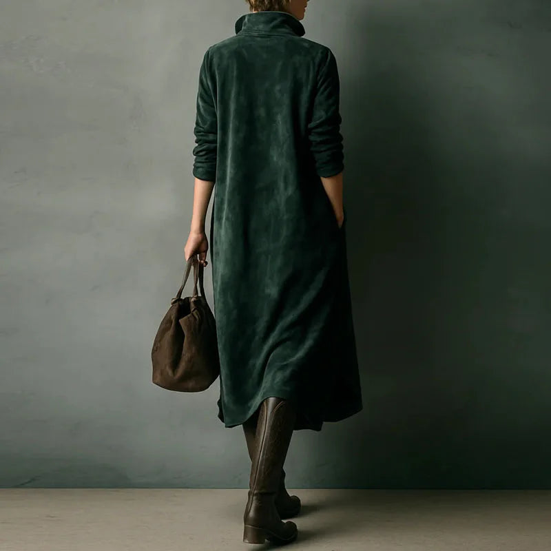 Mona's Suede, Autumn, Fall, Collar, Sleeves, Trendy, Stylish, Midi Dress