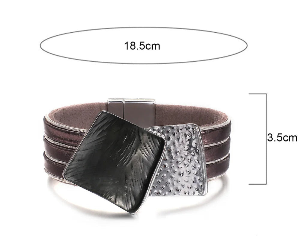 Ariana's Stylish, Trendy, Cuff, Designed, PU Leather, Metal Bracelet