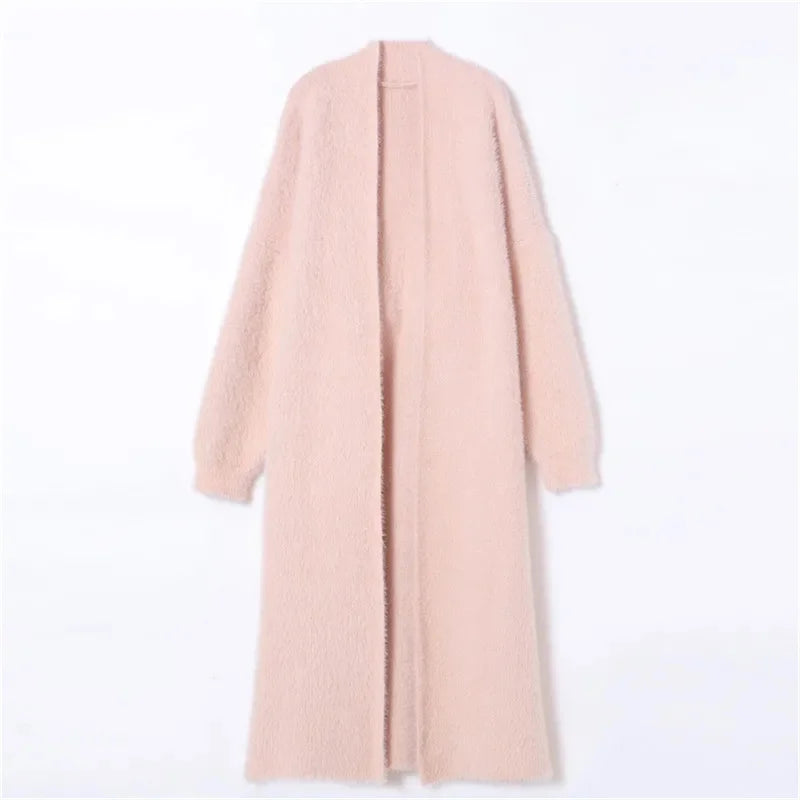 Nessma's Trendy, Stylish, Vintage, Mink Fleece, Knitted, Long Sleeves, Loose, Long Cardigan