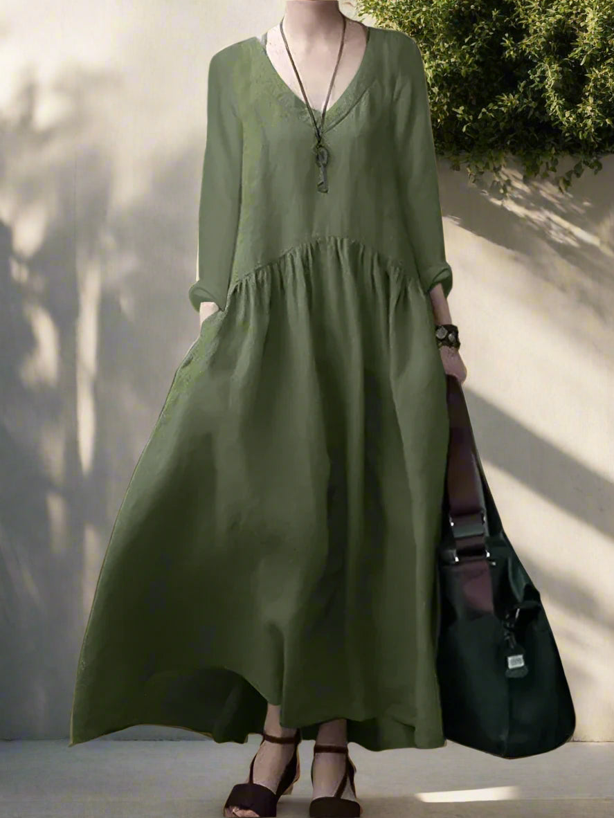 Sasha's Long, Loose, Long Sleeves, Vintage, Trendy, Stylish, Cotton Blend, Maxi Dress