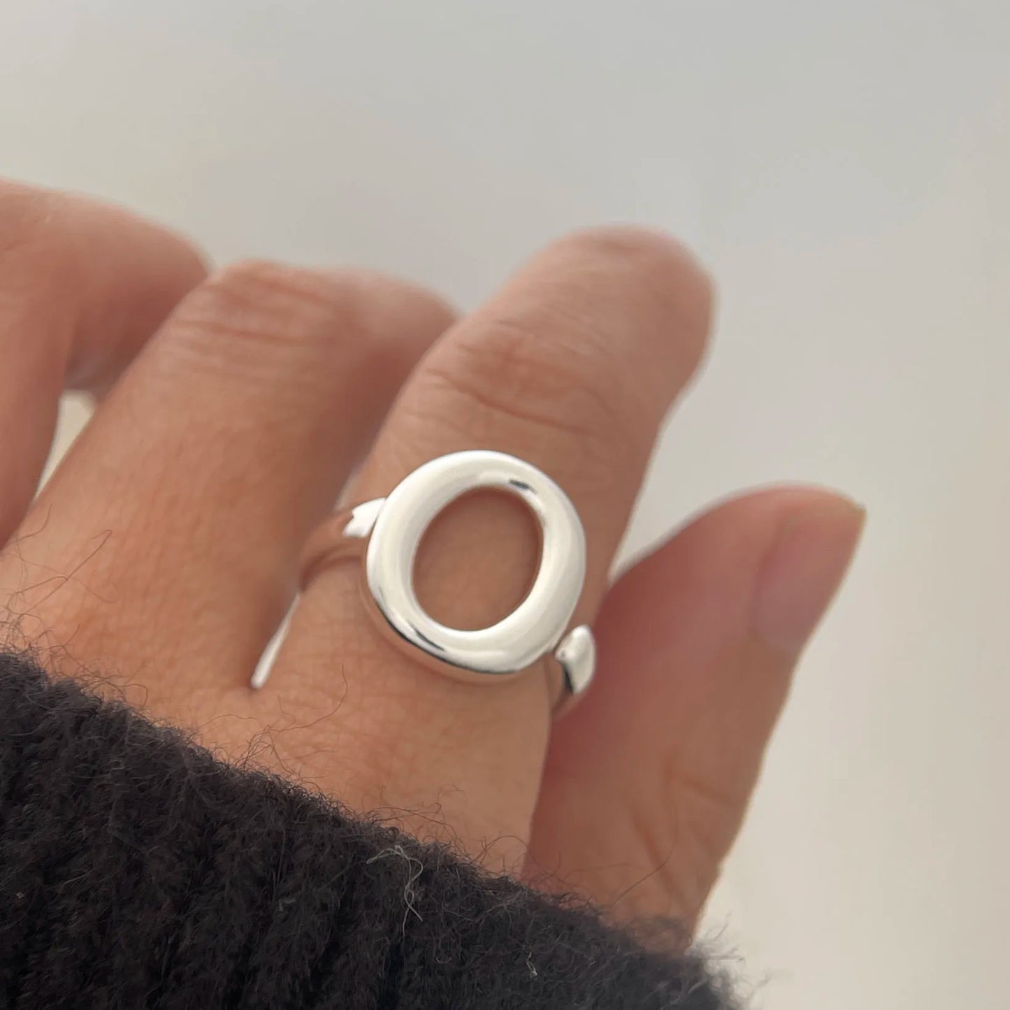 Luliya's 925 Sterling Silver, Couple, Minimalist, Handmade, Circle, Hollow, Adjustable Rings