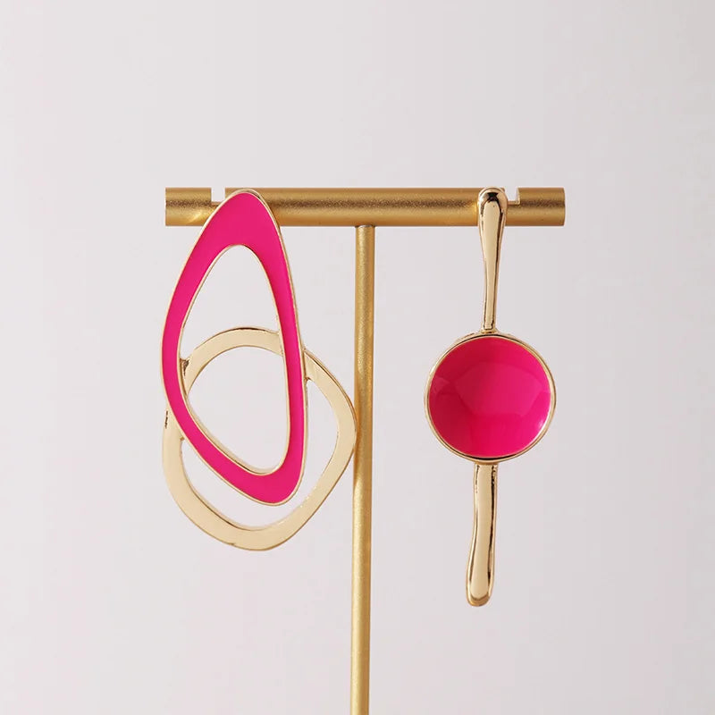 Elizabeth's Asymmetric, Alloy, Boho, Stylish, Trendy, Golden, Colored, Stud Earrings