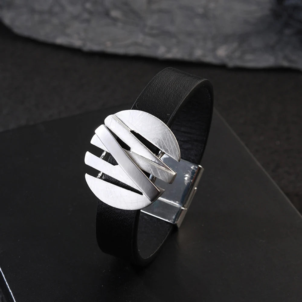 Charlie's Char, Trendy, Stylish, Metal, Leather, Magnet Lock, Unisex, Bangles Bracelet