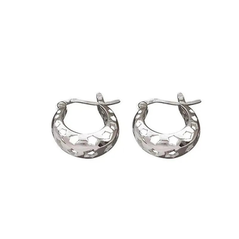 Sherry's 925 Sterling Silver, Vintage, Trendy, Stylish, Irregular, Hollow-out, Hooped Earring