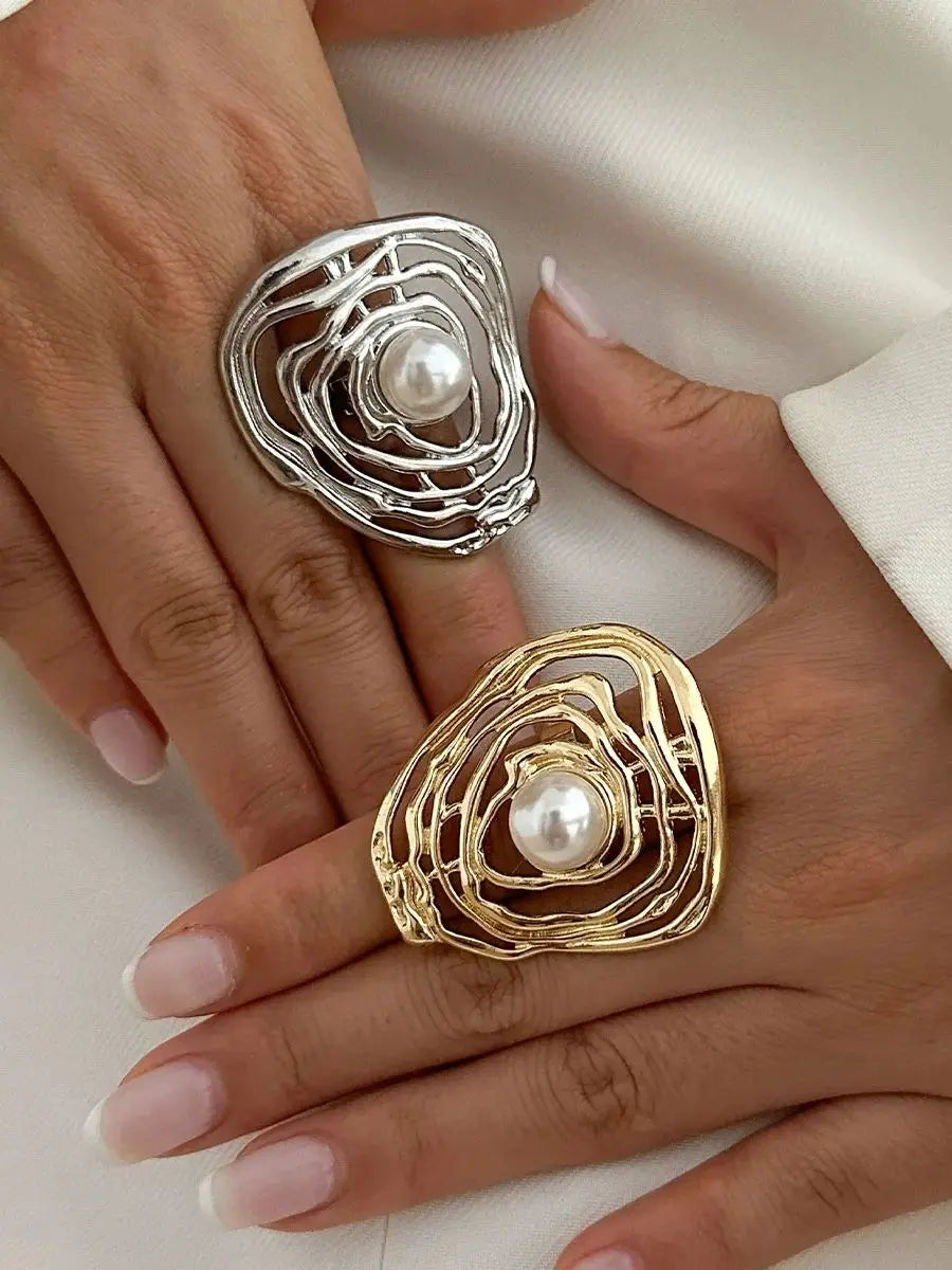 Huda's French Design, Alloy, Trendy, Stylish, Edgy, Bohemian, Adjustable, Ring with pearl