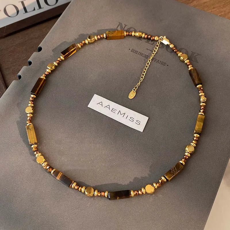 Elinor's Temperament Layered, ELegant, Trendy, Retro, Vintage, Tiger Eye Stone, Pendant Necklace