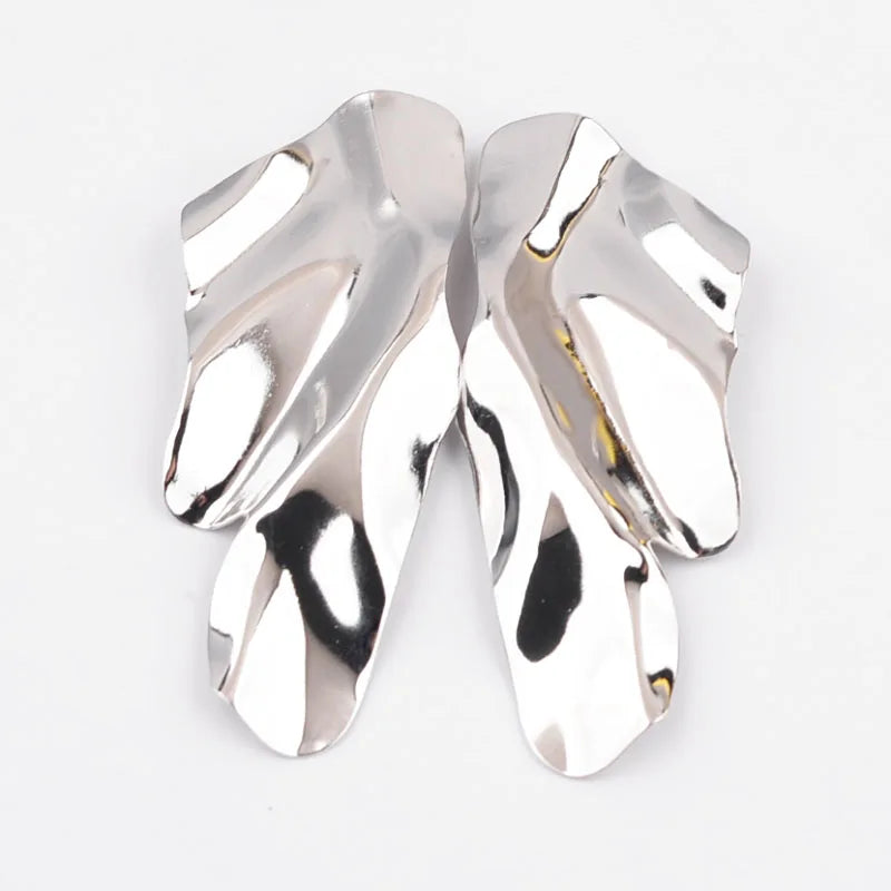 Maria's Rock Design, Trendy, Stylish, Golden/Silver, Alloy, Exaggerated, Stud Earrings