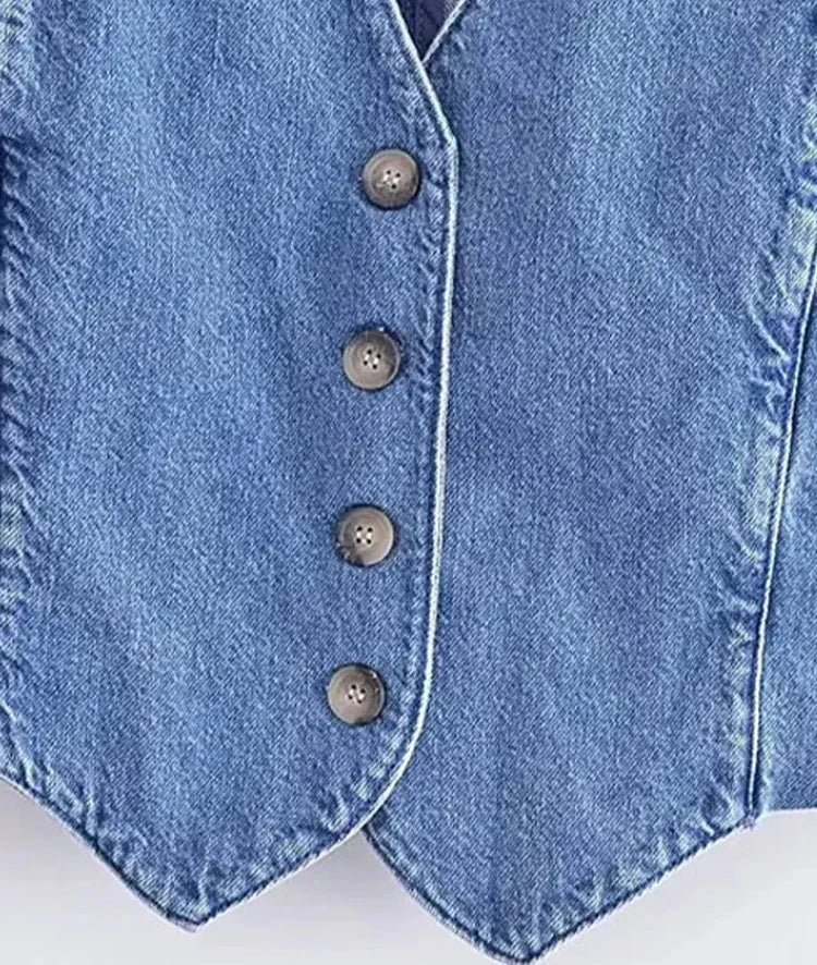 Merry's Denim, Trendy, Stylish, Vintage, Blue, Waist-line, Basic Vest
