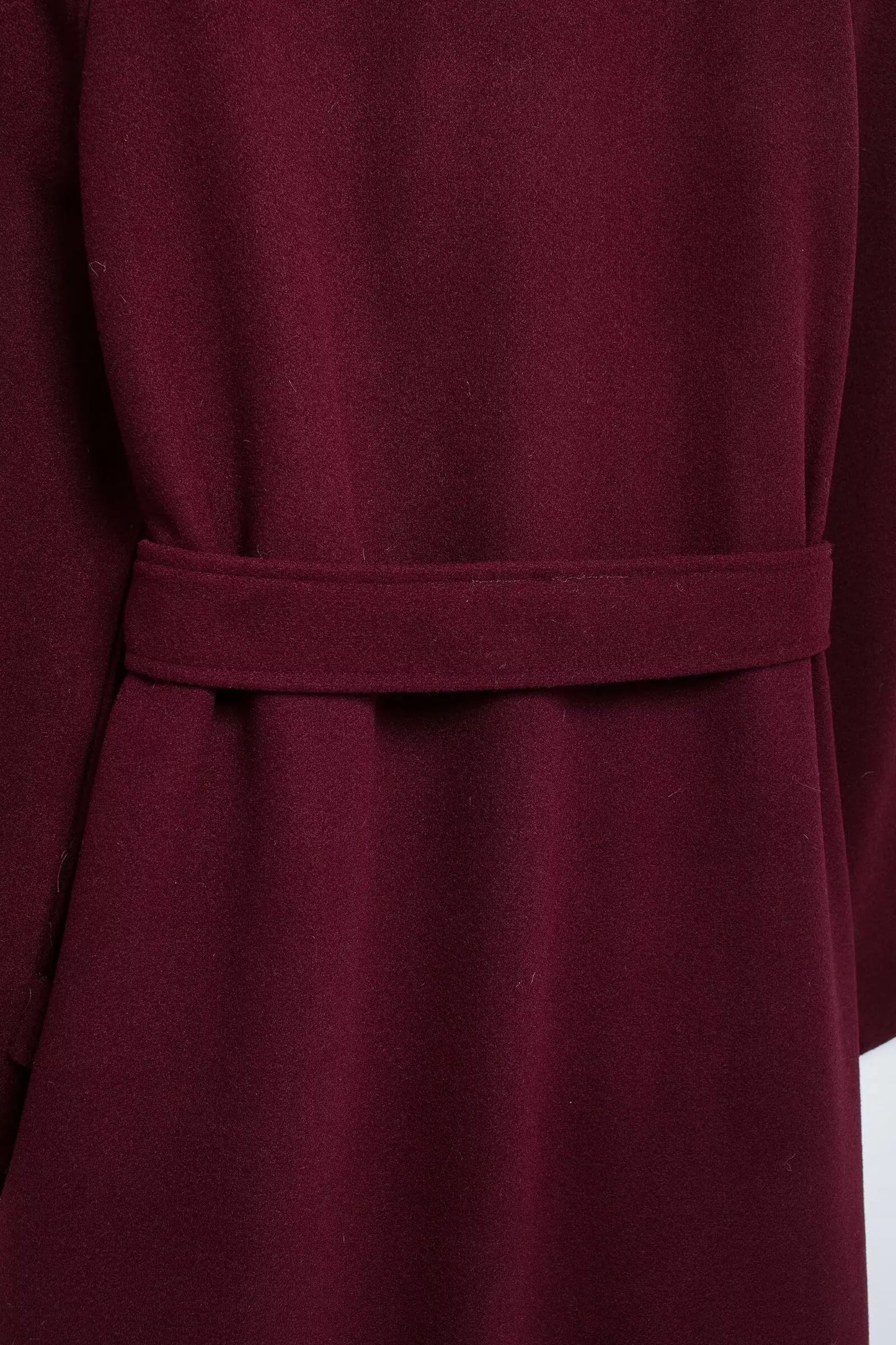 Caroline's Elegant, Burgundy, Wool, Long, Trendy, Stylish, Coat with Belt - Double Breasted Buttons
