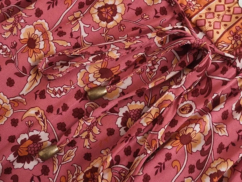 Julia's Boho, Bat Sleeves, Trendy, Stylish, Vintage,Belted, Short Sleeves, Midi Dress