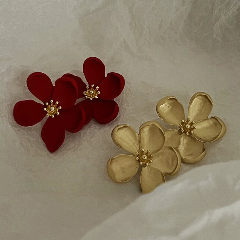 Dima's Metal, Trendy, Stylish, Vintage, Golden /Red, Stud, Floral Earrings