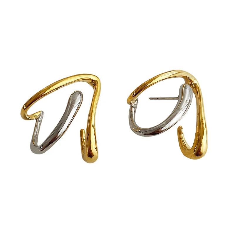 Tina's Copper Alloy, Two Tone, Trendy, Stylish, Minimal, Golden, Stud Earrings