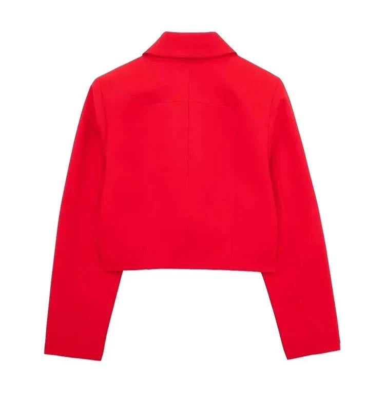 Julia's Cropped Long Sleeved, Trendy, Stylish, Casual, Elegant, Red Blazer/Jacket