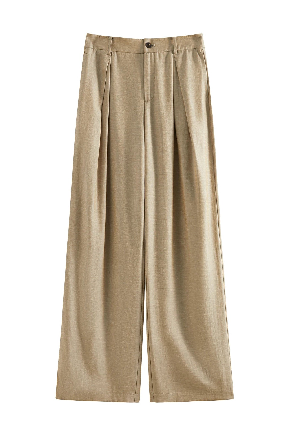 Beige wide-leg pants on a white background