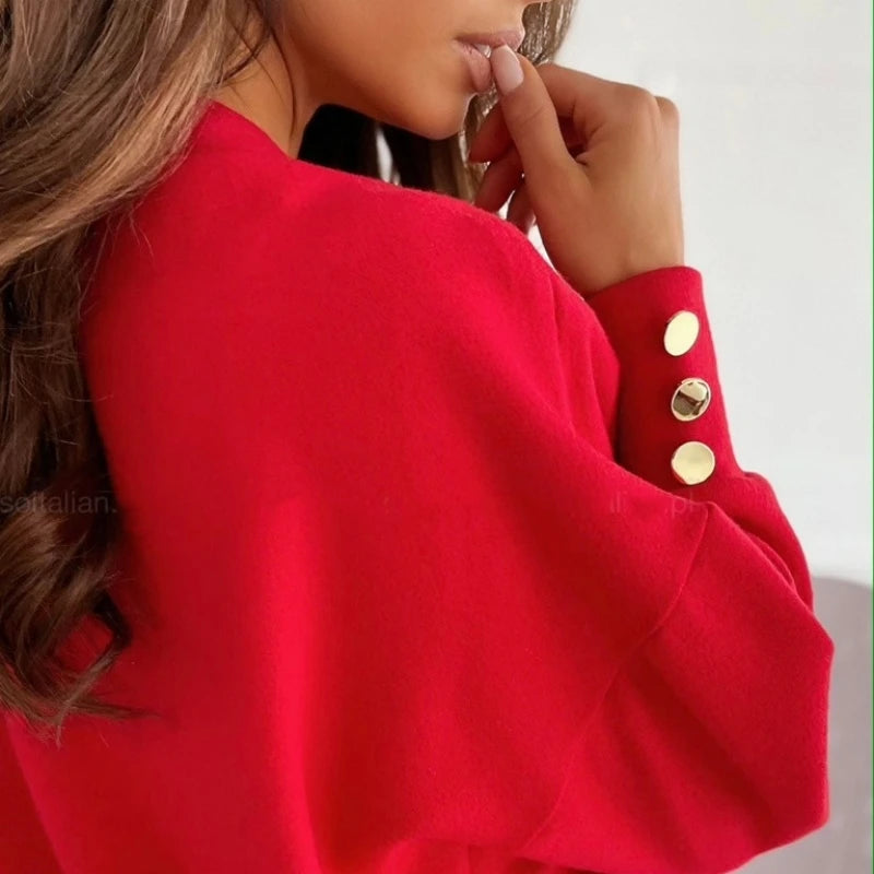 Sally's Winter/Autumn, Trendy, Stylish, Basic, Vintage, Long Sleeves, Waistline, Pullover, Fall Blouse