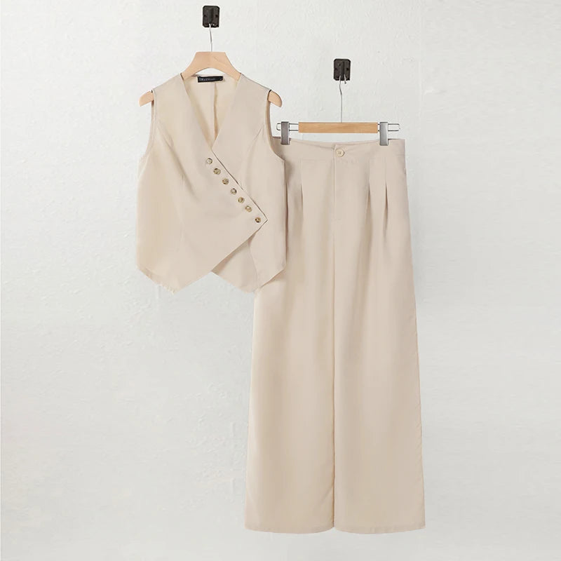 Kayla's Irregular, Trendy, Stylish, Vintage, Elegant, Wide Legs, Sleeveless, Outfit Set