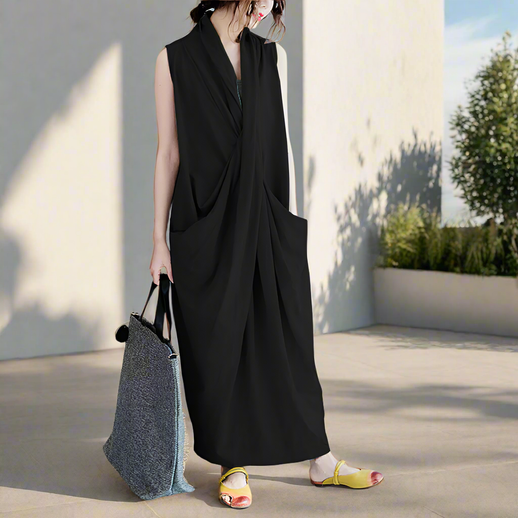 Lana's Asymmetric, Trendy, Stylish, Multicolor, Sleeveless, Loose, Long Baggy Dress