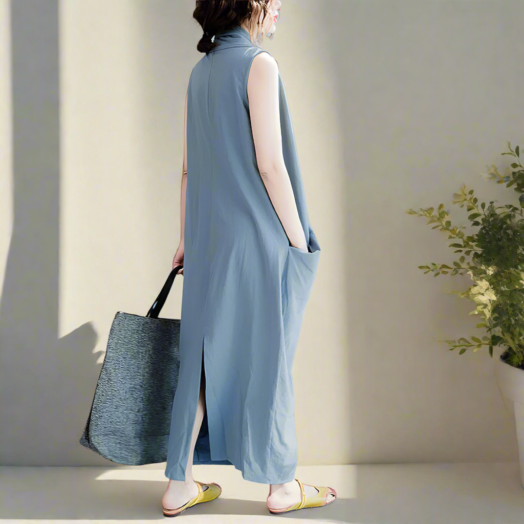 Lana's Asymmetric, Trendy, Stylish, Multicolor, Sleeveless, Loose, Long Baggy Dress