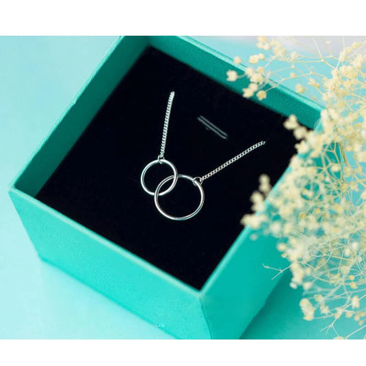 Nardine's 925 Silver, Double Circle, Interlock, Minimalist, Trendy, Stylish, Pendant Necklace