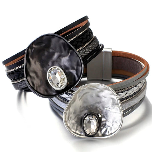 Brittany's Statement stylish designed PU Leather & Metal Bracelets