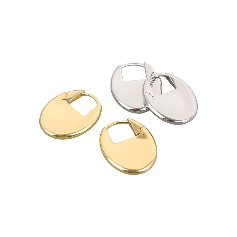 Charlotte's 925 Sterling Silver, Trendy, Stylish, Oval, Golden, Retro, Hooped Earrings