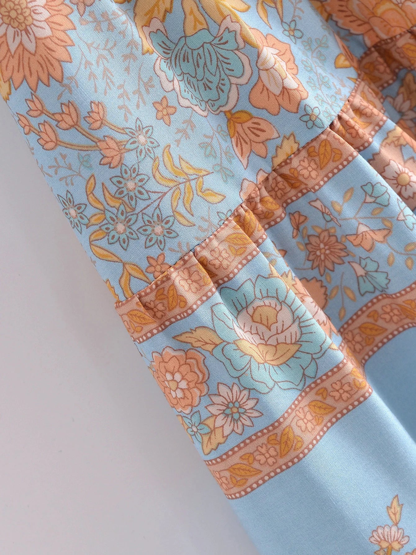 Camelia’s Hippie, Vintage, Stylish, Trendy, Loose, Floral, Ruffles, Long Sleeves, Print, Floral, Bohemian, Mini Dress