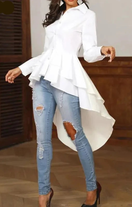 Diana's Asymmetrical Ruffle Blouse with buttons