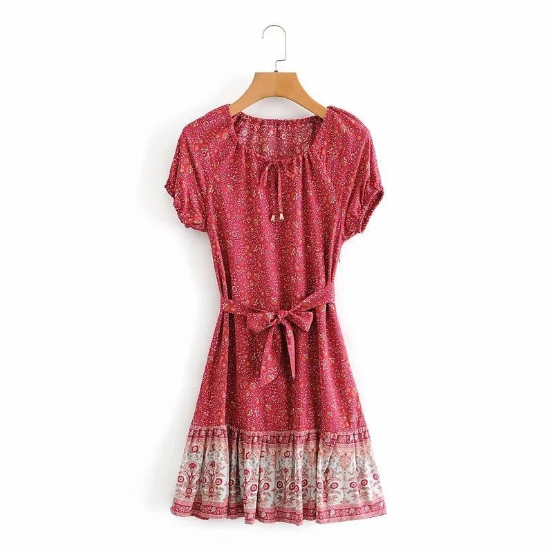 Mahy's Short sleeves casual boho mini dress