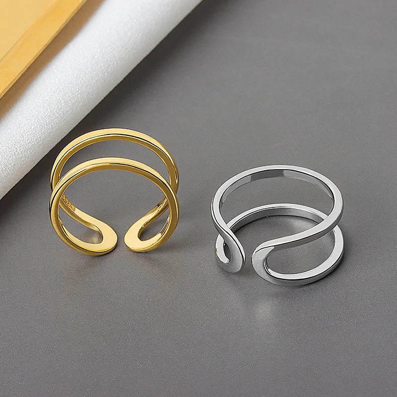 Sally's 925 Sterling Silver, Open, Golden, Minimalist Irregular, Adjustable Rings