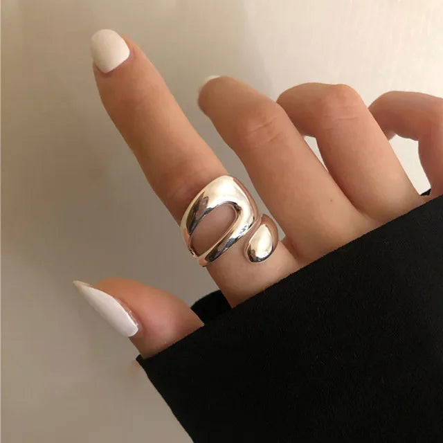 Nora's 925 Sterling Silver, Smooth, Hollow, Trendy, Stylish, Boho, Adjustable Rings