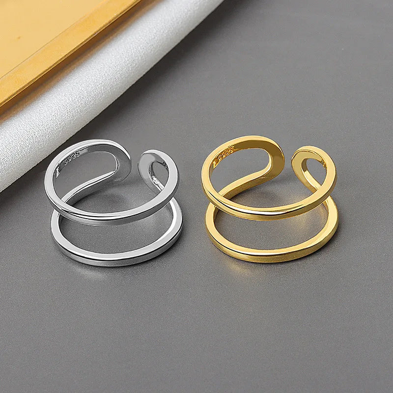 Sally's 925 Sterling Silver, Open, Golden, Minimalist Irregular, Adjustable Rings