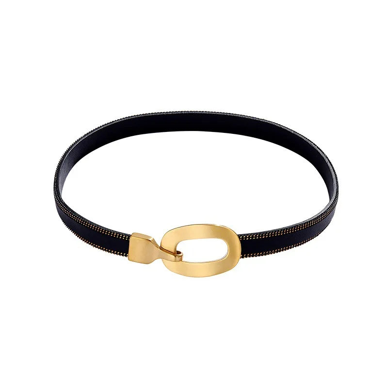 Sophie's Leather Choker Gothic Necklace - Gold