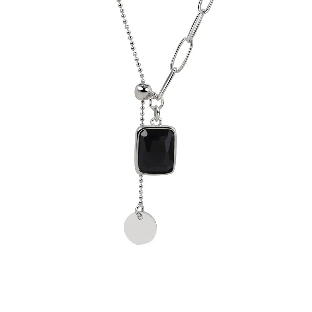 Mahy's 925 Silver, Black Stone, Tassel, Chain Chocker, Fine Necklace