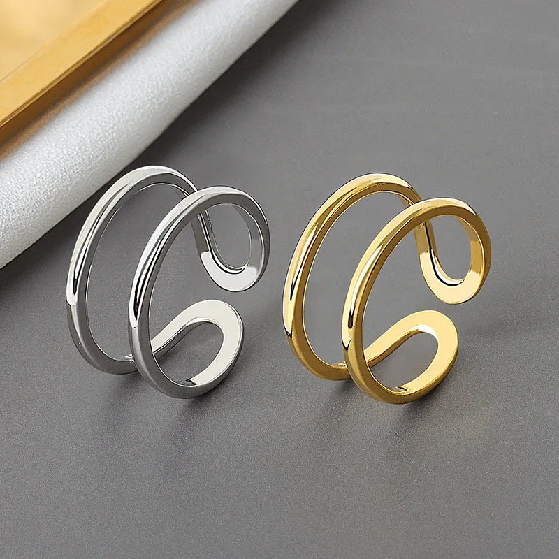 Sally's 925 Sterling Silver, Open, Golden, Minimalist Irregular, Adjustable Rings