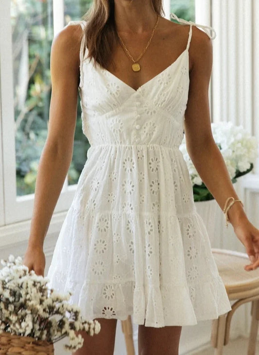 Maria Casual Boho Strap white mini dress