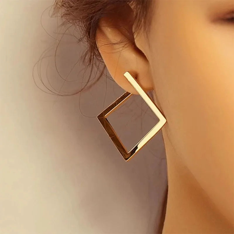 Nadine's Square Shaped Irregular Stud Earrings-Gold, Silver